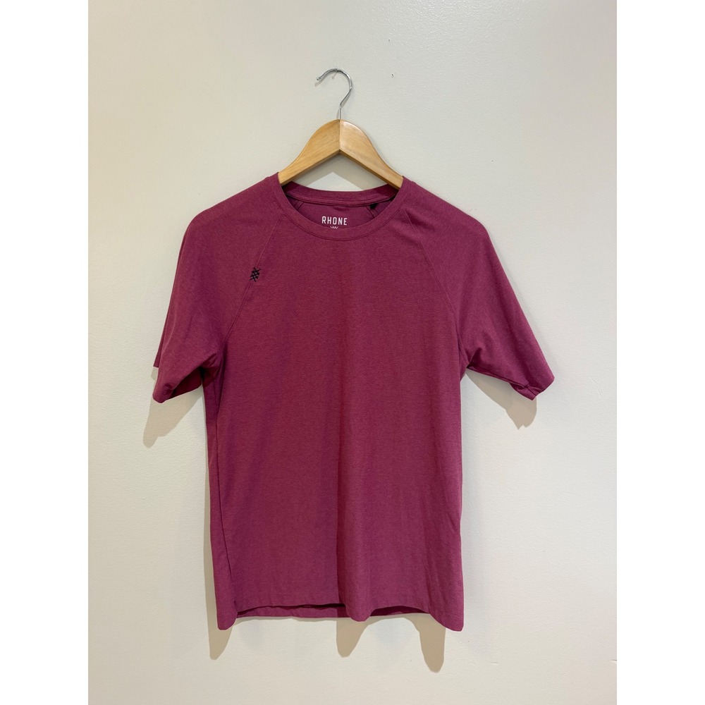 Rhone Reign Short Sleeve Training Tee Men Small Pink Heathered Raglan Gym Shirt